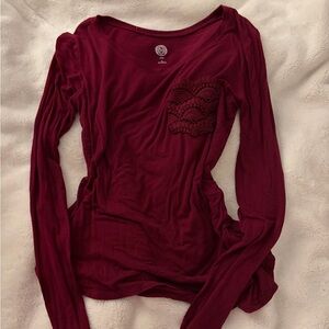 SO Women's Deep Red Long Sleeve Top with Lace Pocket